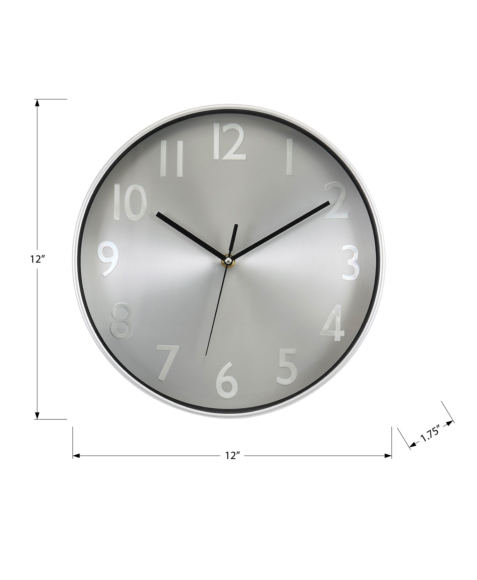 I 9111 - Horloge, 12'' Rond, Horloge Murale, Visage Argenté, Cadre Argenté, Contemporain, Moderne - Simple Boutique