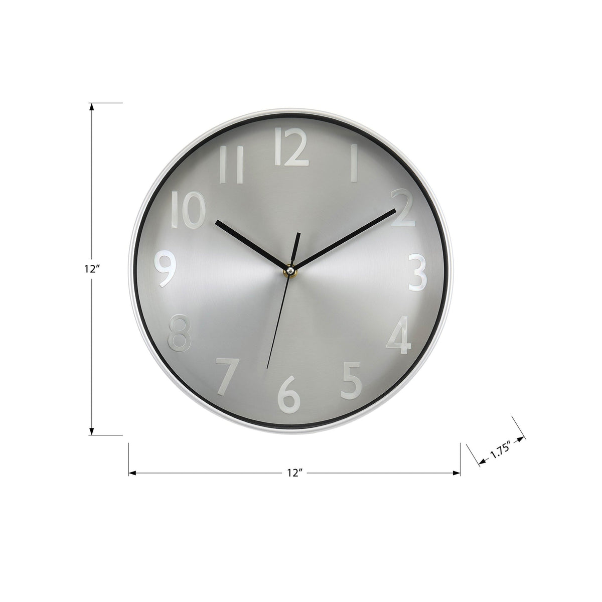 Monarch Specialties I 9111 - Horloge, 12'' Rond, Horloge Murale, Visage Argenté, Cadre Argenté, Contemporain, Moderne - Simple Boutique