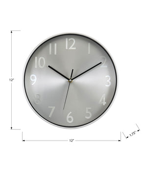 I 9111 - Horloge, 12'' Rond, Horloge Murale, Visage Argenté, Cadre Argenté, Contemporain, Moderne - Simple Boutique