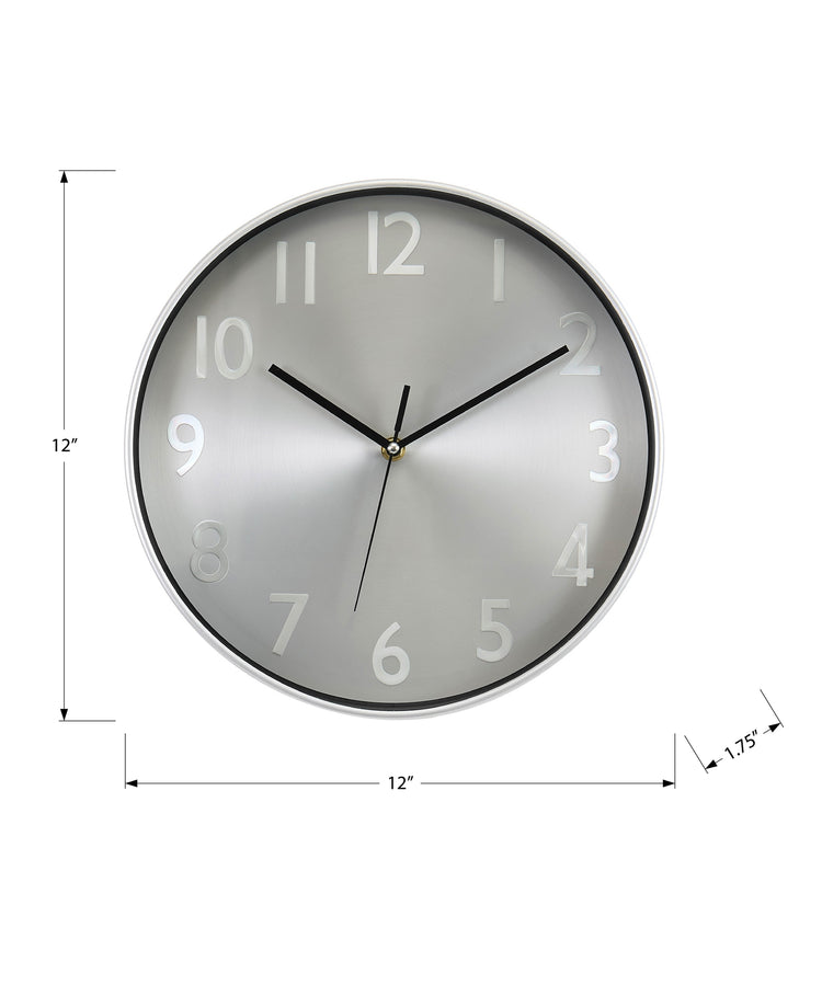 I 9111 - Horloge, 12'' Rond, Horloge Murale, Visage Argenté, Cadre Argenté, Contemporain, Moderne - Simple Boutique