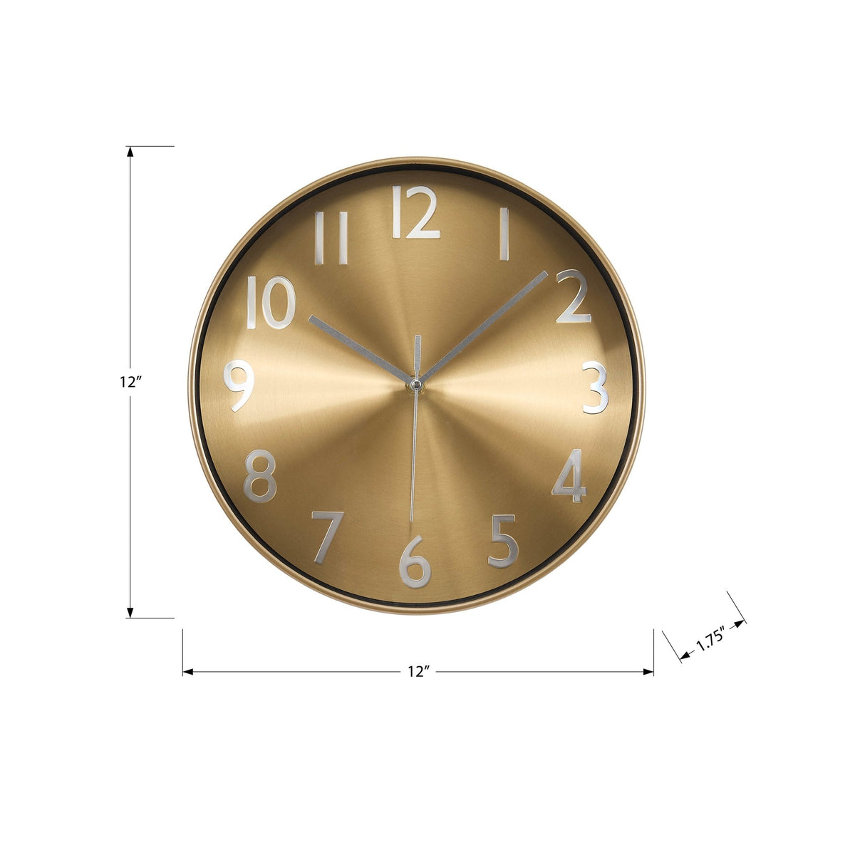Monarch Specialties I 9112 - Horloge, 12'' Rond, Horloge Murale, Visage D'or, Cadre Doré, Contemporain, Moderne - Simple Boutique