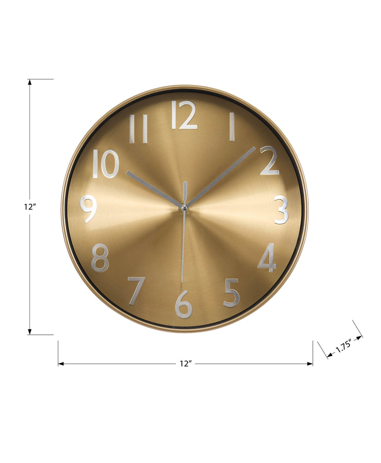 I 9112 - Horloge, 12'' Rond, Horloge Murale, Visage D'or, Cadre Doré, Contemporain, Moderne - Simple Boutique