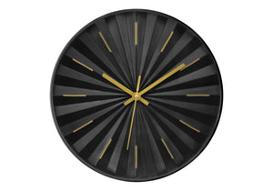 I 9113 - Horloge, 12'' Rond, Horloge Murale, Face Noire, Cadre Noir, Contemporain, Moderne - Simple Boutique