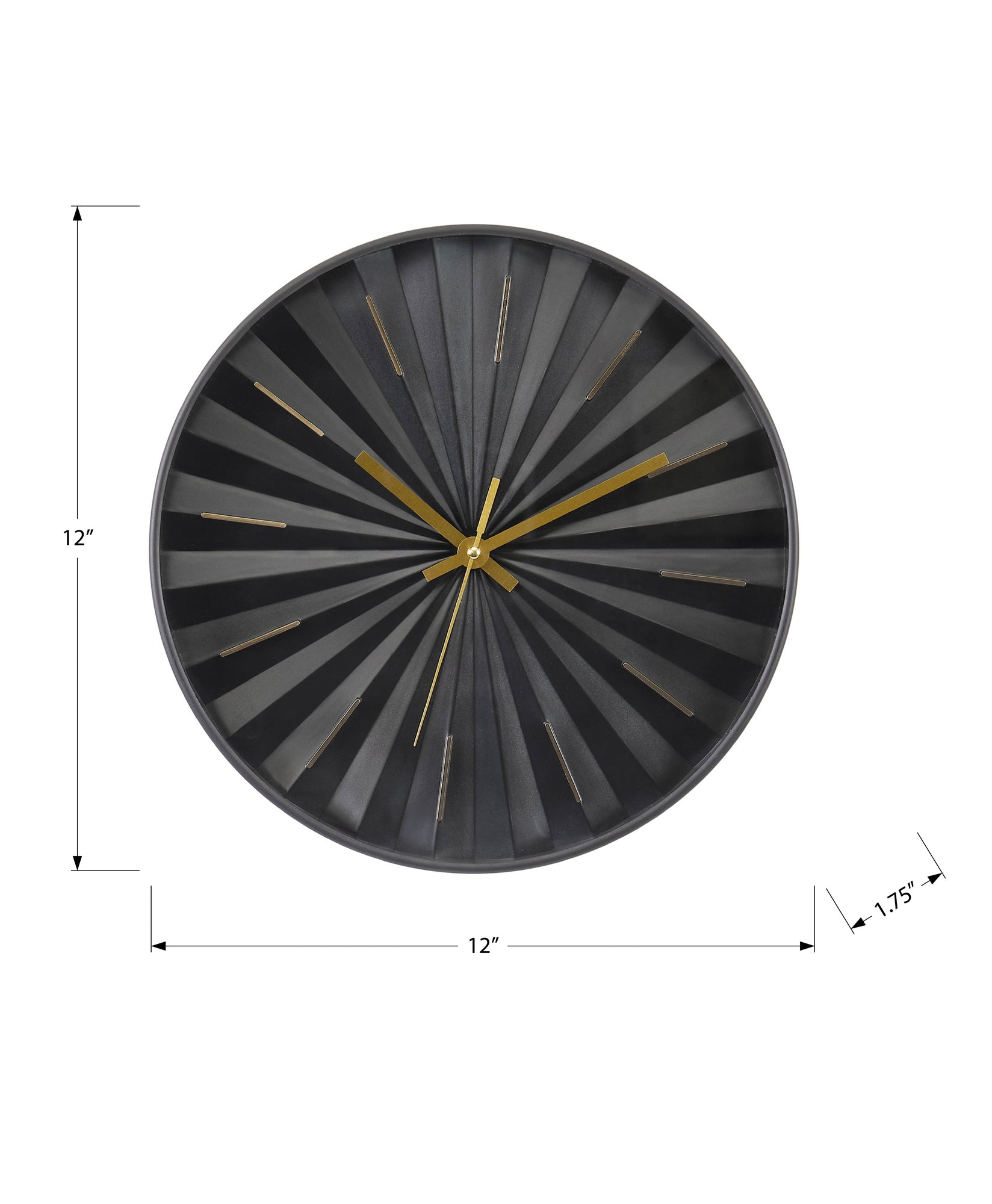 I 9113 - Horloge, 12'' Rond, Horloge Murale, Face Noire, Cadre Noir, Contemporain, Moderne - Simple Boutique
