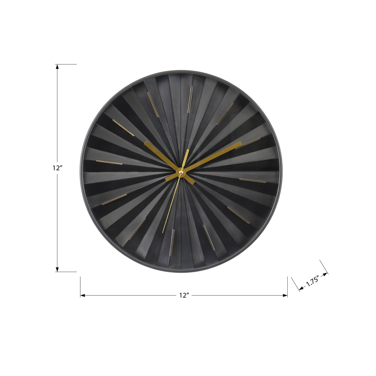 Monarch Specialties I 9113 - Horloge, 12'' Rond, Horloge Murale, Face Noire, Cadre Noir, Contemporain, Moderne - Simple Boutique