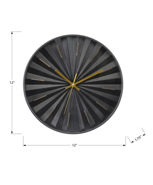 I 9113 - Horloge, 12'' Rond, Horloge Murale, Face Noire, Cadre Noir, Contemporain, Moderne - Simple Boutique