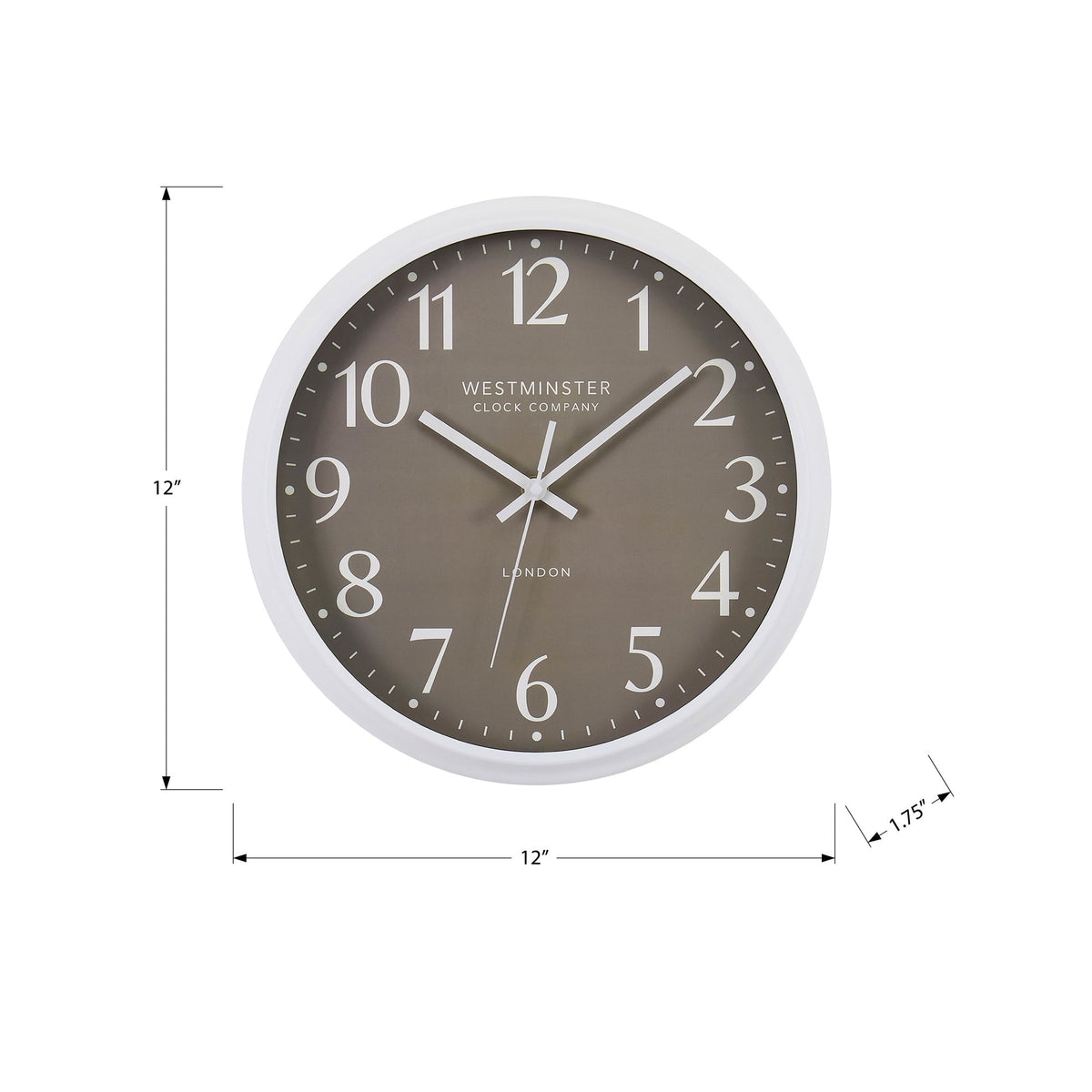 Monarch Specialties I 9115 - Horloge, 12'' Rond, Horloge Murale, Visage Bronze Foncé, Cadre Blanc, Moderne, Contemporain - Simple Boutique