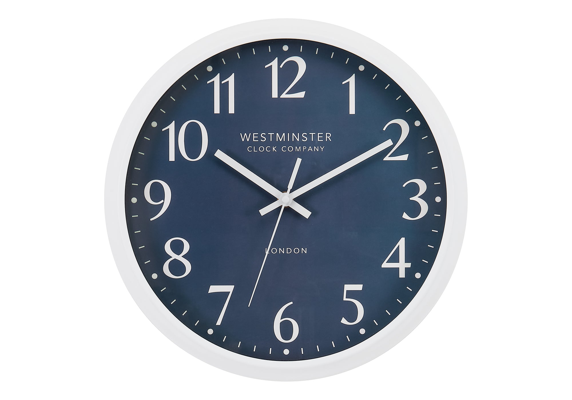 I 9116 - Horloge, 12'' Rond, Horloge Murale, Visage Bleu, Cadre Blanc, Moderne, Contemporain - Simple Boutique