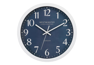 I 9116 - Horloge, 12'' Rond, Horloge Murale, Visage Bleu, Cadre Blanc, Moderne, Contemporain - Simple Boutique