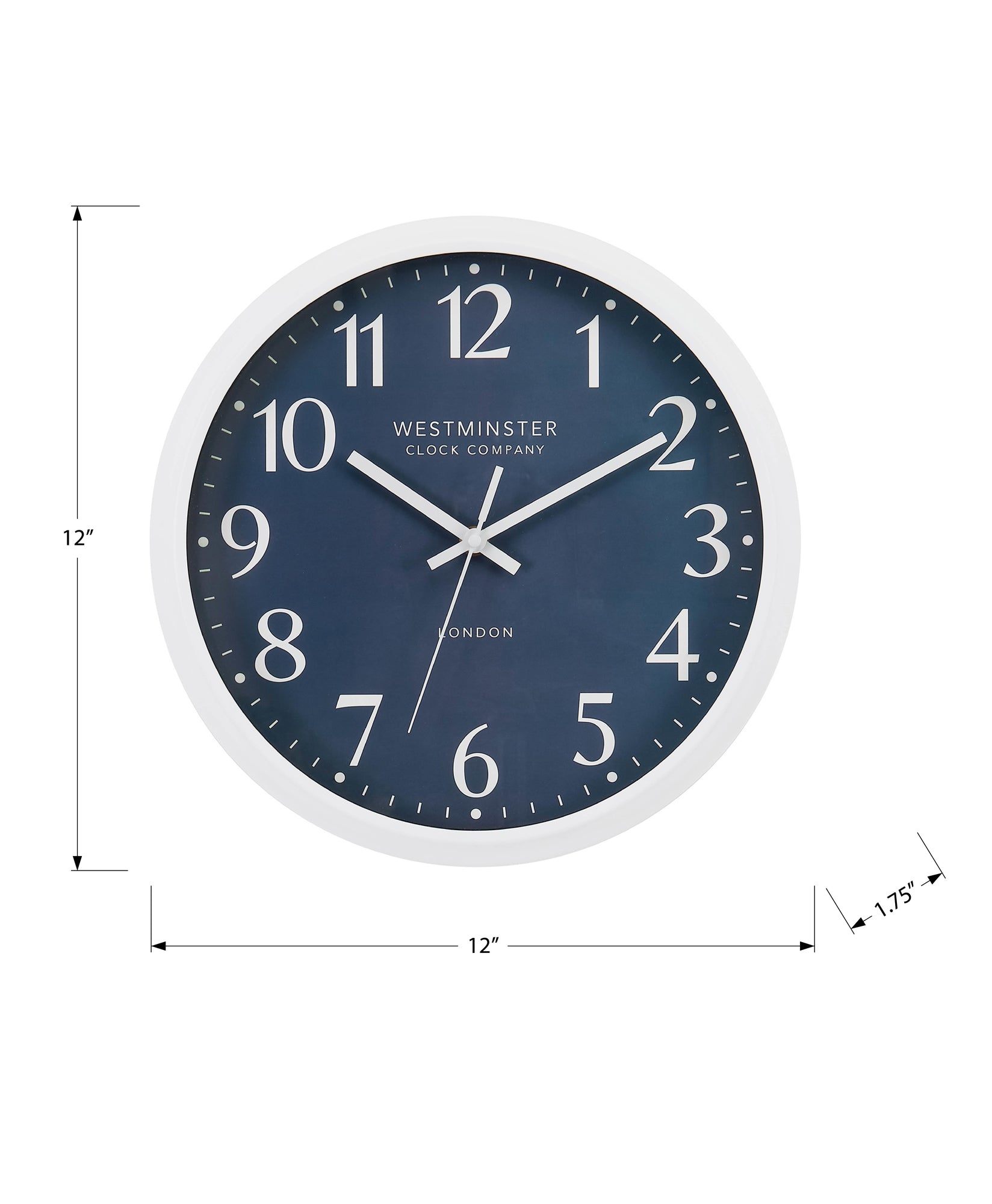 I 9116 - Horloge, 12'' Rond, Horloge Murale, Visage Bleu, Cadre Blanc, Moderne, Contemporain - Simple Boutique