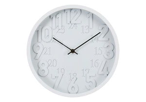 I 9118 - Horloge, 12'' Rond, Horloge Murale, Juvénile, Visage Blanc, Cadre Blanc, Contemporain, Moderne - Simple Boutique