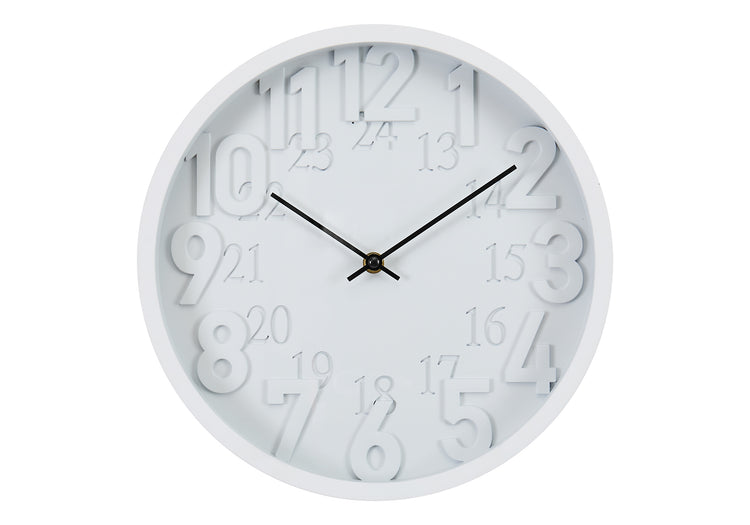 I 9118 - Horloge, 12'' Rond, Horloge Murale, Juvénile, Visage Blanc, Cadre Blanc, Contemporain, Moderne - Simple Boutique