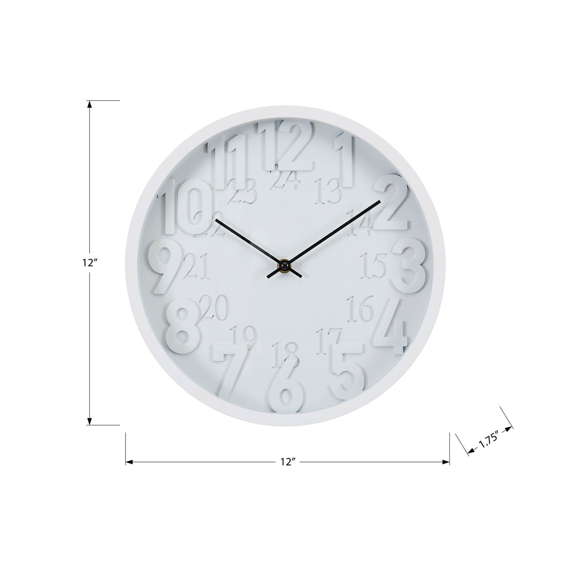 Monarch Specialties I 9118 - Horloge, 12'' Rond, Horloge Murale, Juvénile, Visage Blanc, Cadre Blanc, Contemporain, Moderne - Simple Boutique