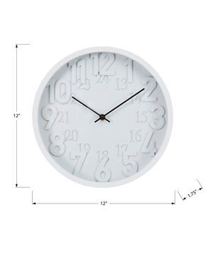 I 9118 - Horloge, 12'' Rond, Horloge Murale, Juvénile, Visage Blanc, Cadre Blanc, Contemporain, Moderne - Simple Boutique
