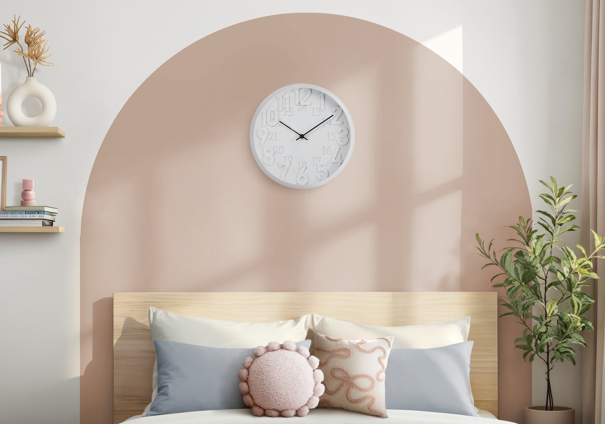 I 9118 - Horloge, 12'' Rond, Horloge Murale, Juvénile, Visage Blanc, Cadre Blanc, Contemporain, Moderne - Simple Boutique