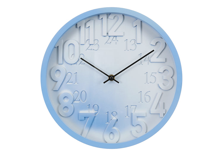 I 9119 - Horloge, 12'' Rond, Horloge Murale, Juvénile, Visage Bleu, Cadre Bleu, Contemporain, Moderne - Simple Boutique