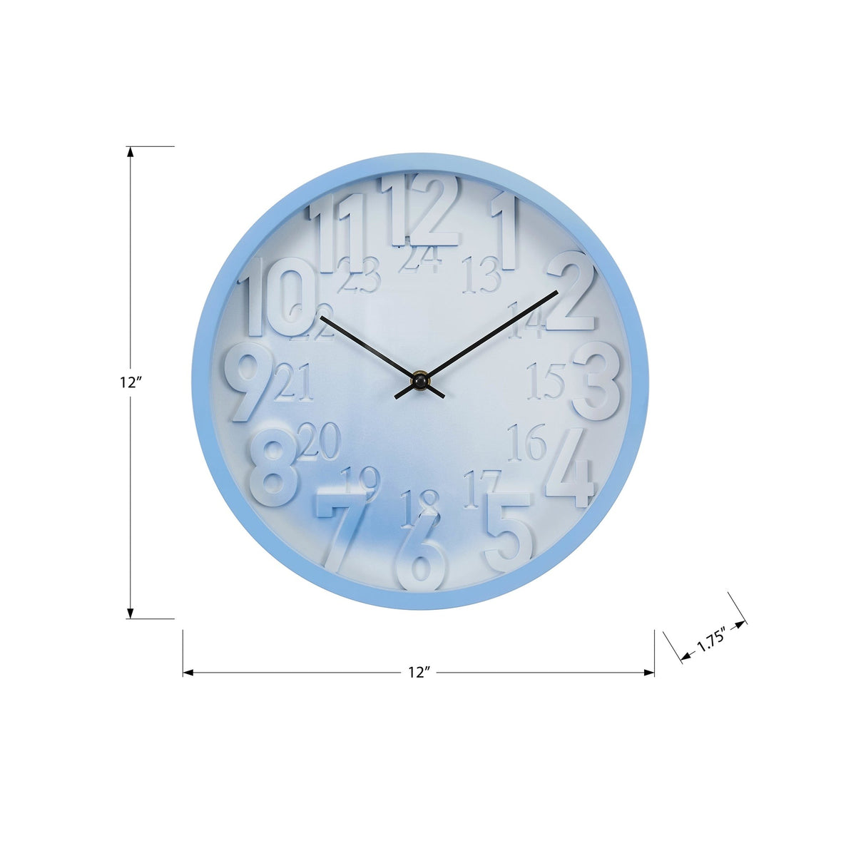 Monarch Specialties I 9119 - Horloge, 12'' Rond, Horloge Murale, Juvénile, Visage Bleu, Cadre Bleu, Contemporain, Moderne - Simple Boutique
