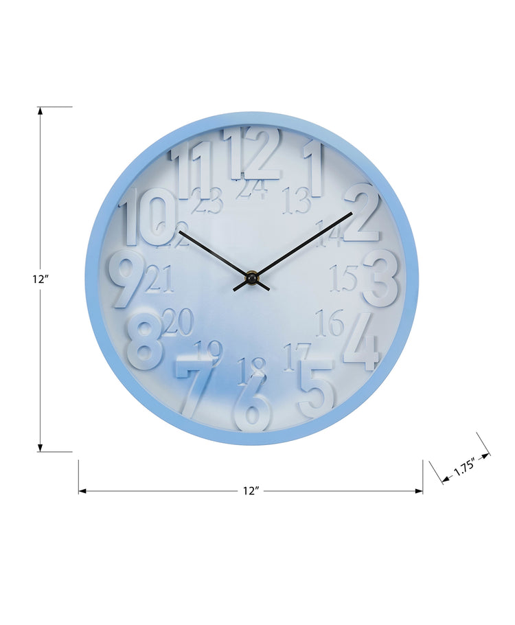 I 9119 - Horloge, 12'' Rond, Horloge Murale, Juvénile, Visage Bleu, Cadre Bleu, Contemporain, Moderne - Simple Boutique
