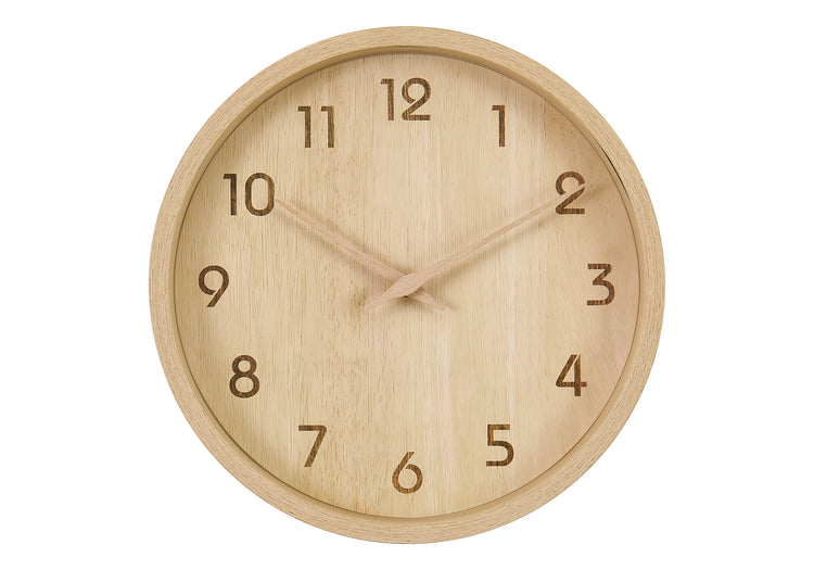 I 9120 - Horloge, 12'' Rond, Juvénile, Horloge Murale, Visage Naturel, Cadre Naturel, Contemporain, Moderne - Simple Boutique