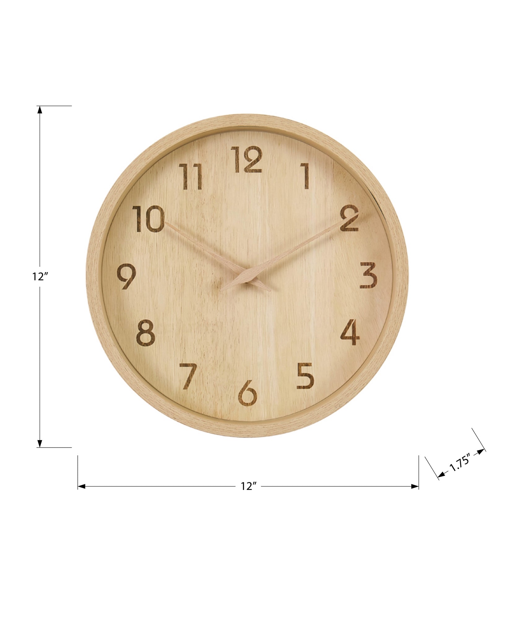 I 9120 - Horloge, 12'' Rond, Juvénile, Horloge Murale, Visage Naturel, Cadre Naturel, Contemporain, Moderne - Simple Boutique