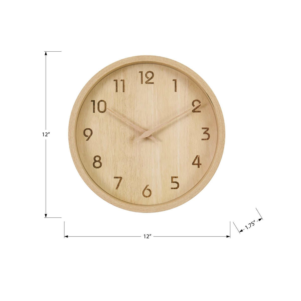 Monarch Specialties I 9120 - Horloge, 12'' Rond, Juvénile, Horloge Murale, Visage Naturel, Cadre Naturel, Contemporain, Moderne - Simple Boutique