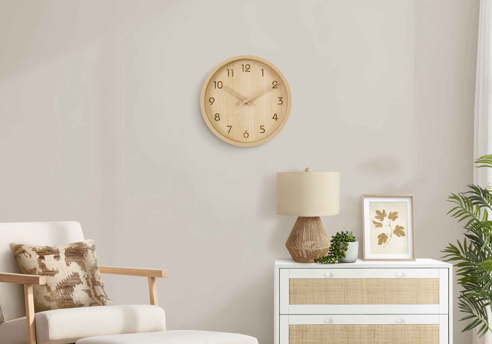 I 9120 - Horloge, 12'' Rond, Juvénile, Horloge Murale, Visage Naturel, Cadre Naturel, Contemporain, Moderne - Simple Boutique