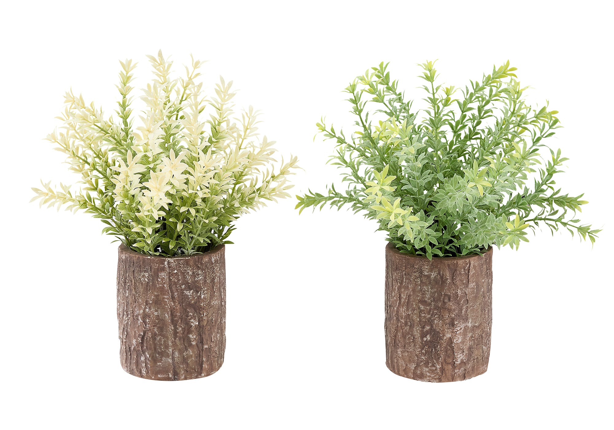 I 9360 - Plante Artificielle, Ensemble De 2, 12'' De Haut, Herbe De Mûrier, Table, Pots En Ciment Brun, Contemporain, Moderne - Simple Boutique