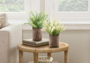 I 9360 - Plante Artificielle, Ensemble De 2, 12'' De Haut, Herbe De Mûrier, Table, Pots En Ciment Brun, Contemporain, Moderne - Simple Boutique