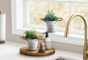 I 9361 - Plante Artificielle, Ensemble De 2, 7'' De Haut, Succulent, Table, Pots En Métal Blanc, Contemporain, Moderne - Simple Boutique