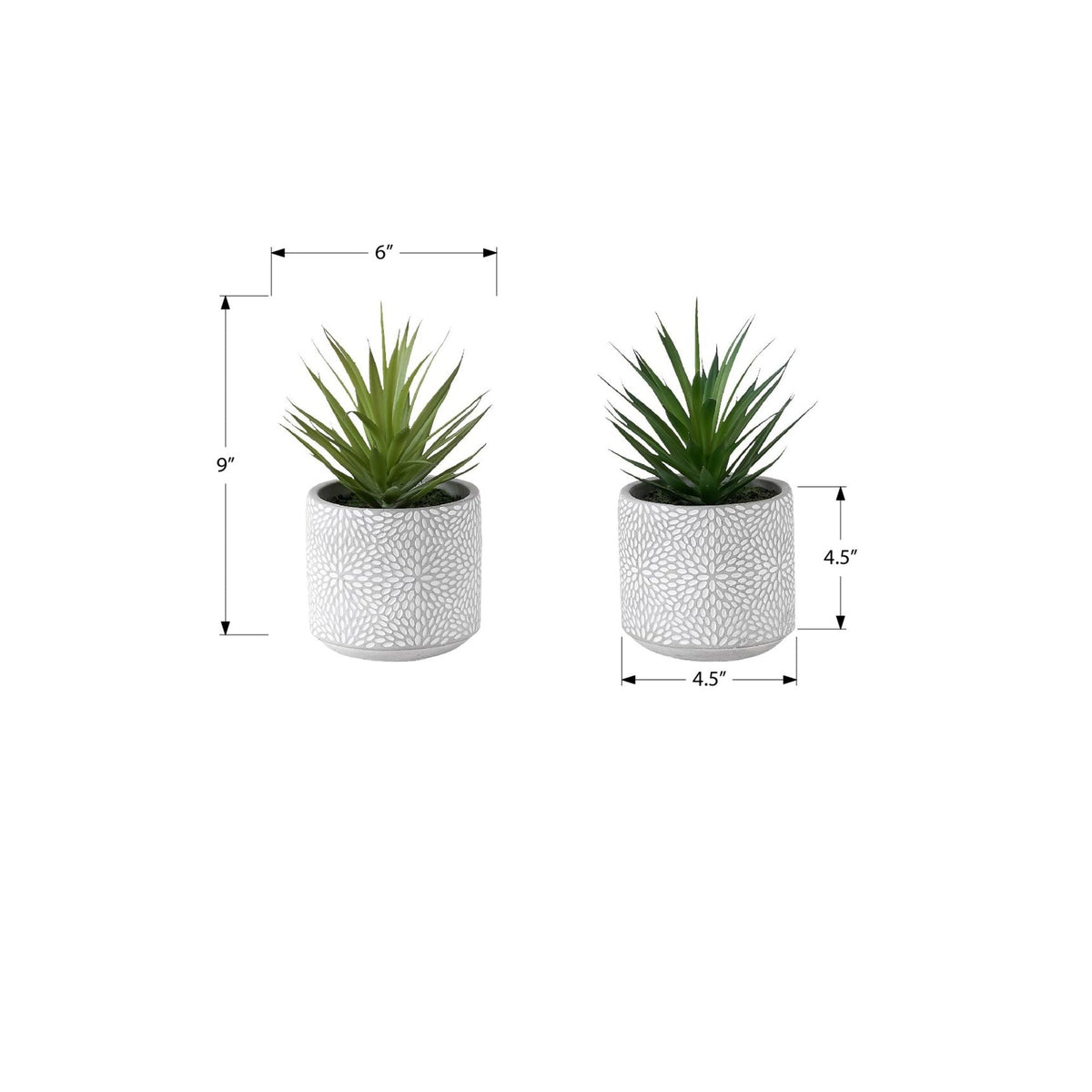 Monarch Specialties I 9362 - Plante Artificielle, Ensemble De 2, 9'' De Haut, Succulent, Pots En Ciment Blanc, Contemporain, Moderne - Simple Boutique