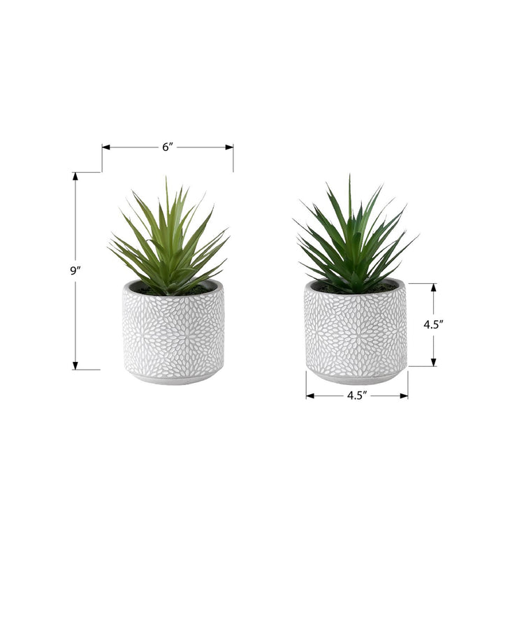 I 9362 - Plante Artificielle, Ensemble De 2, 9'' De Haut, Succulent, Pots En Ciment Blanc, Contemporain, Moderne - Simple Boutique