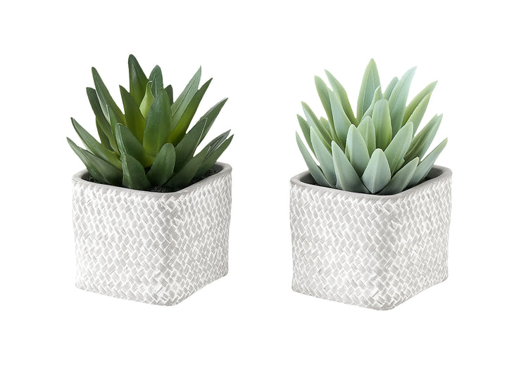 I 9363 - Plante Artificielle, Ensemble De 2, 8'' De Haut, Succulent, Table, Pots En Ciment Gris, Contemporain, Moderne - Simple Boutique