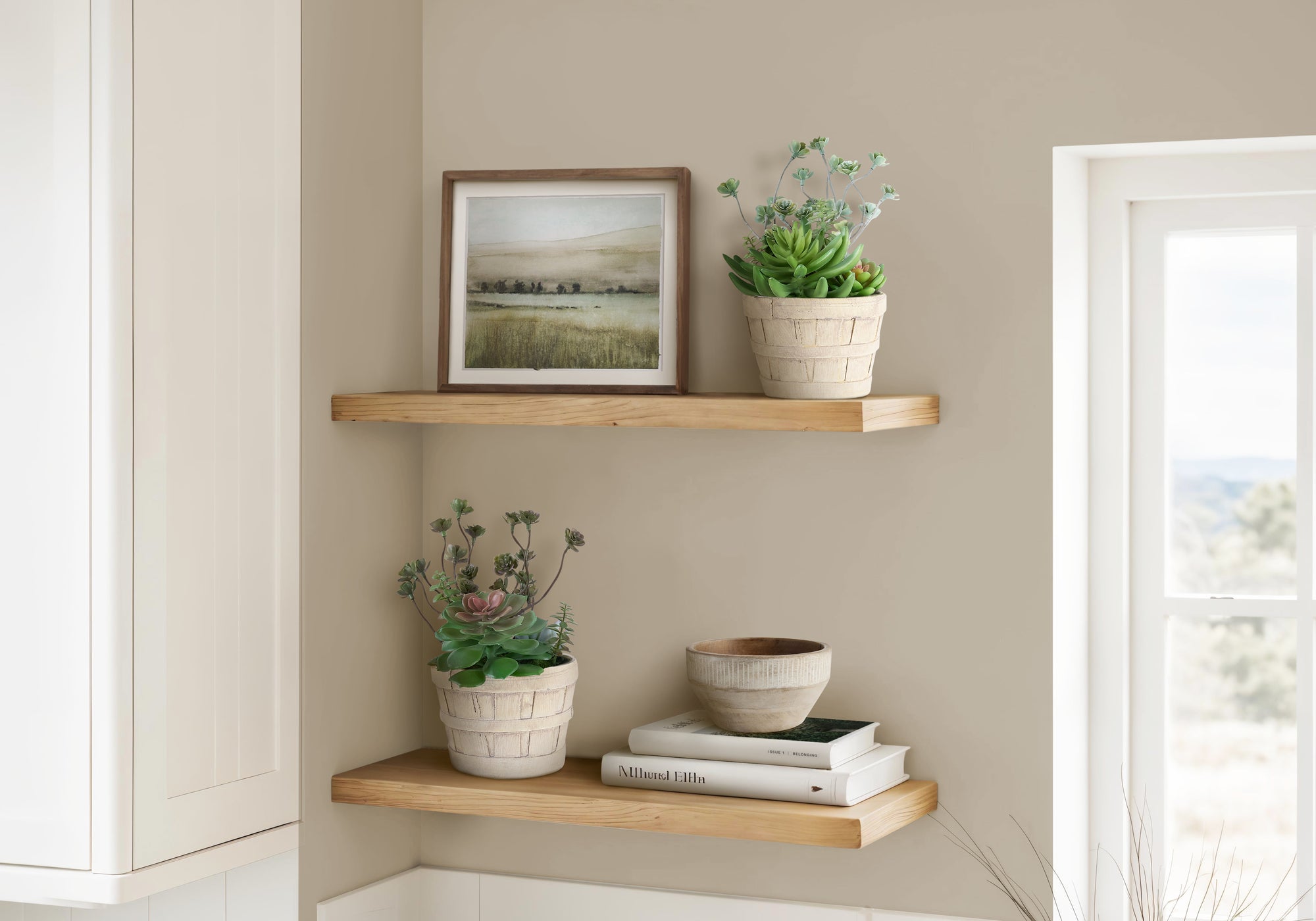 I 9365 - Plante Artificielle, Ensemble De 2, 9'' De Haut, Succulent, Table, Pots En Ciment Beige, Contemporain, Moderne - Simple Boutique