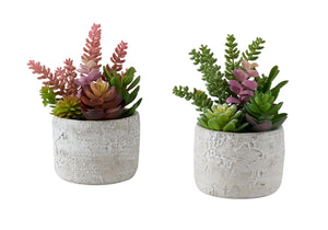I 9366 - Plante Artificielle, Ensemble De 2, 9'' De Haut, Succulent, Table, Pots En Ciment Gris, Contemporain, Moderne - Simple Boutique