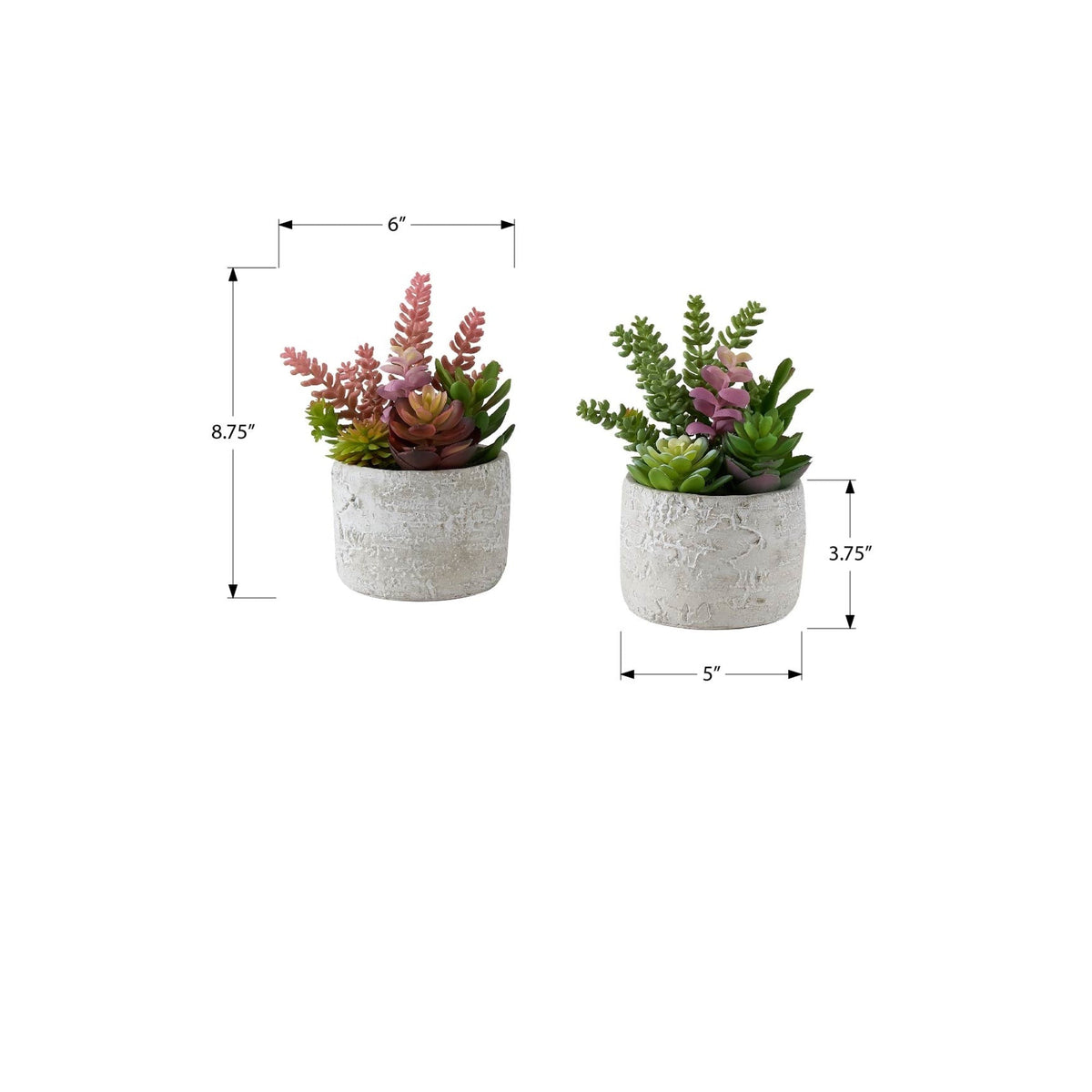 Monarch Specialties I 9366 - Plante Artificielle, Ensemble De 2, 9'' De Haut, Succulent, Table, Pots En Ciment Gris, Contemporain, Moderne - Simple Boutique