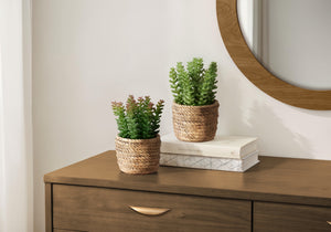I 9367 - Plante Artificielle, Ensemble De 2, 7'' De Haut, Succulent, Table, Pots En Ciment Brun, Contemporain, Moderne - Simple Boutique