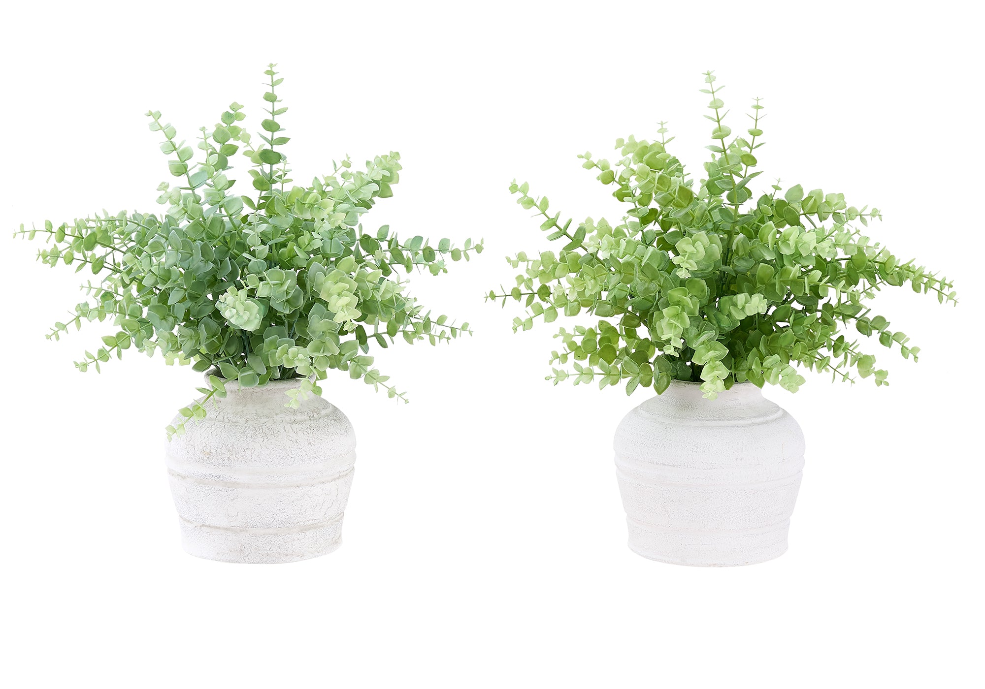 I 9368 - Plante Artificielle, Ensemble De 2, 16'' De Haut, Herbe D'eucalyptus, Table, Pots Blancs, Contemporain, Moderne - Simple Boutique