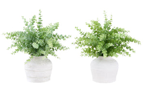 I 9368 - Plante Artificielle, Ensemble De 2, 16'' De Haut, Herbe D'eucalyptus, Table, Pots Blancs, Contemporain, Moderne - Simple Boutique