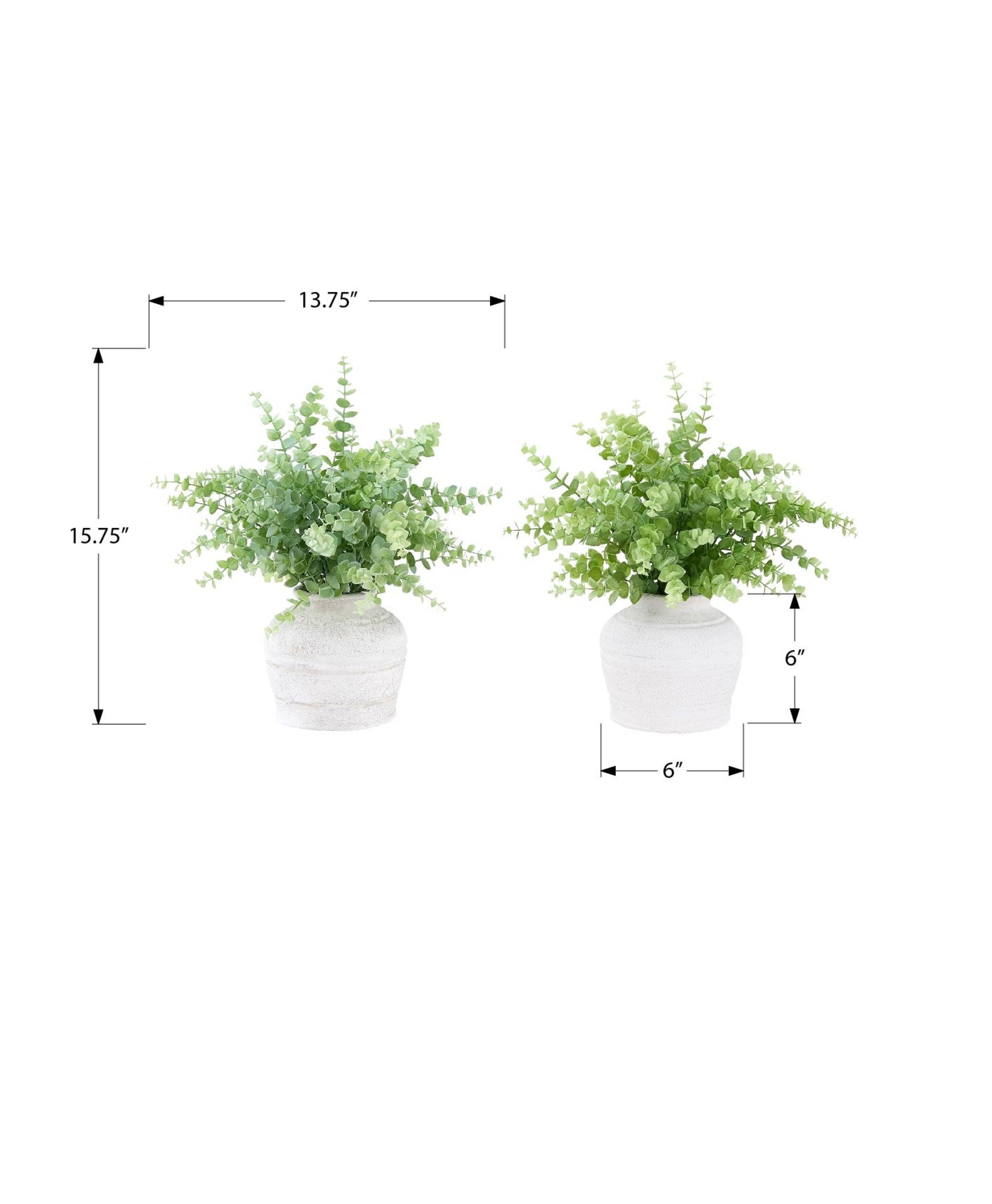 I 9368 - Plante Artificielle, Ensemble De 2, 16'' De Haut, Herbe D'eucalyptus, Table, Pots Blancs, Contemporain, Moderne - Simple Boutique