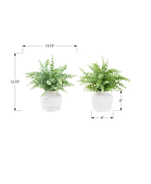 I 9368 - Plante Artificielle, Ensemble De 2, 16'' De Haut, Herbe D'eucalyptus, Table, Pots Blancs, Contemporain, Moderne - Simple Boutique