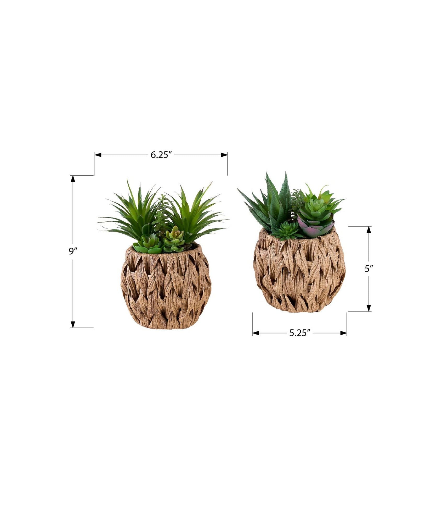 I 9369 - Plante Artificielle, Ensemble De 2, 9'' De Haut, Succulent, Table, Panier Tissé Marron, Contemporain, Moderne - Simple Boutique