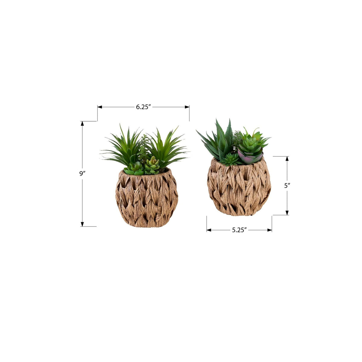 Monarch Specialties I 9369 - Plante Artificielle, Ensemble De 2, 9'' De Haut, Succulent, Table, Panier Tissé Marron, Contemporain, Moderne - Simple Boutique