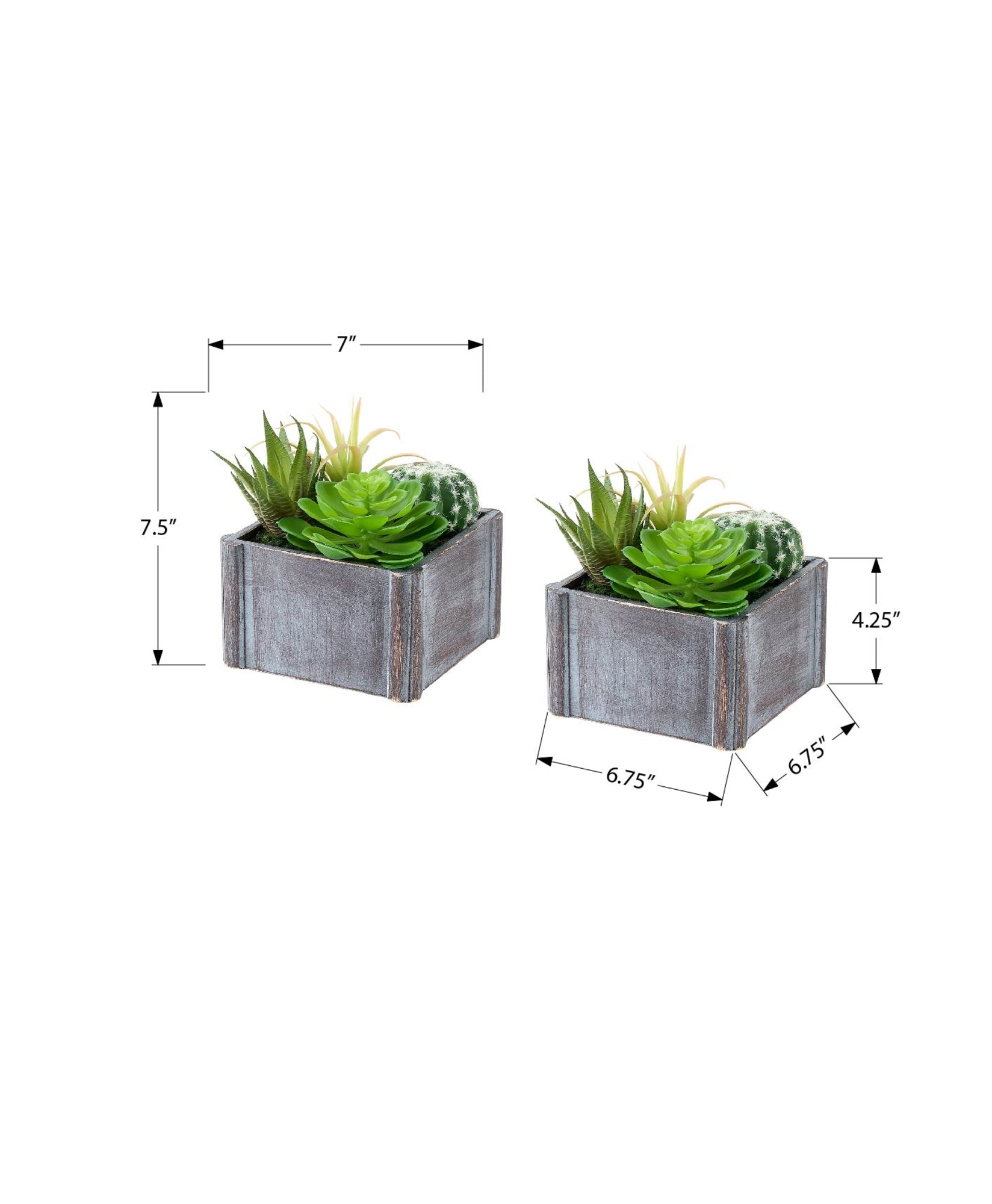I 9370 - Plante Artificielle, Ensemble De 2, 8'' De Haut, Succulent, Table, Pots En Bois Gris, Contemporain, Moderne - Simple Boutique