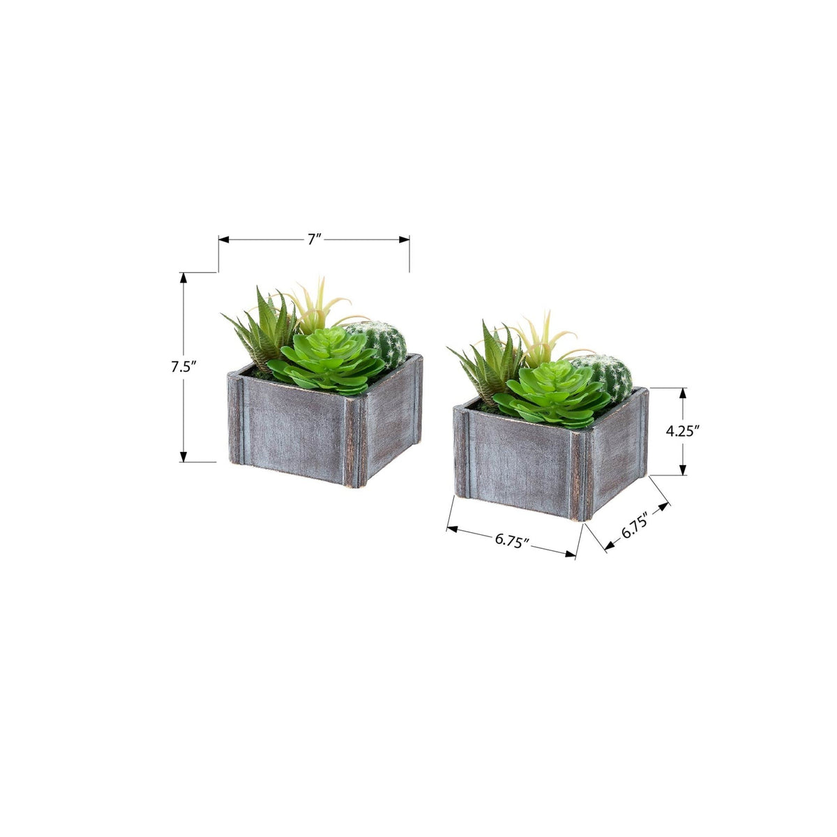 Monarch Specialties I 9370 - Plante Artificielle, Ensemble De 2, 8'' De Haut, Succulent, Table, Pots En Bois Gris, Contemporain, Moderne - Simple Boutique
