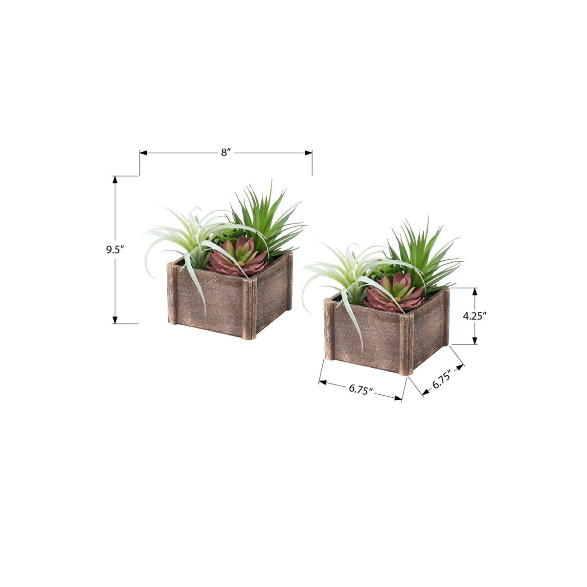 Monarch Specialties I 9371 - Plante Artificielle, Ensemble De 2, 10'' De Haut, Succulent, Table, Pots En Bois Brun, Contemporain, Moderne - Simple Boutique
