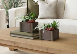 I 9371 - Plante Artificielle, Ensemble De 2, 10'' De Haut, Succulent, Table, Pots En Bois Brun, Contemporain, Moderne - Simple Boutique
