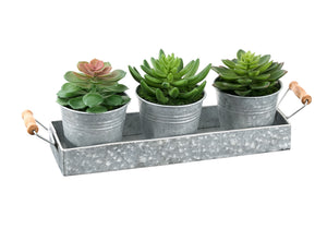 I 9372 - Plante Artificielle, Ensemble De 3, 6'' De Haut, Succulent, Table, Pots En Métal Argenté, Contemporain, Moderne - Simple Boutique