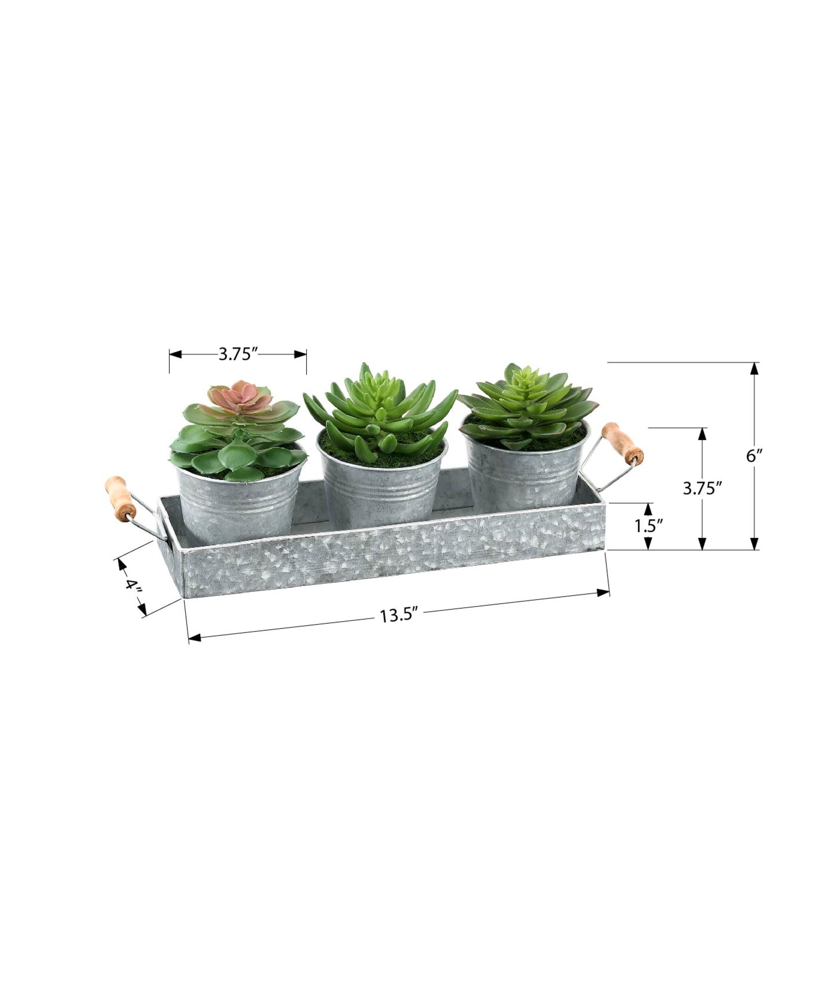 I 9372 - Plante Artificielle, Ensemble De 3, 6'' De Haut, Succulent, Table, Pots En Métal Argenté, Contemporain, Moderne - Simple Boutique