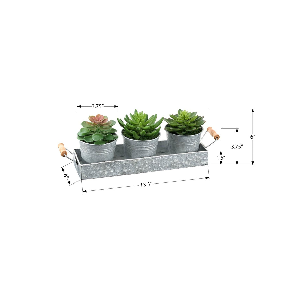 Monarch Specialties I 9372 - Plante Artificielle, Ensemble De 3, 6'' De Haut, Succulent, Table, Pots En Métal Argenté, Contemporain, Moderne - Simple Boutique