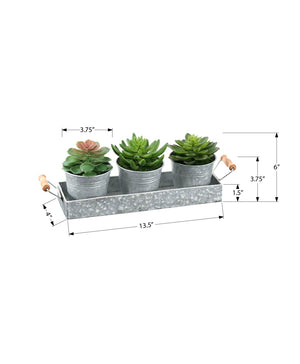 I 9372 - Plante Artificielle, Ensemble De 3, 6'' De Haut, Succulent, Table, Pots En Métal Argenté, Contemporain, Moderne - Simple Boutique